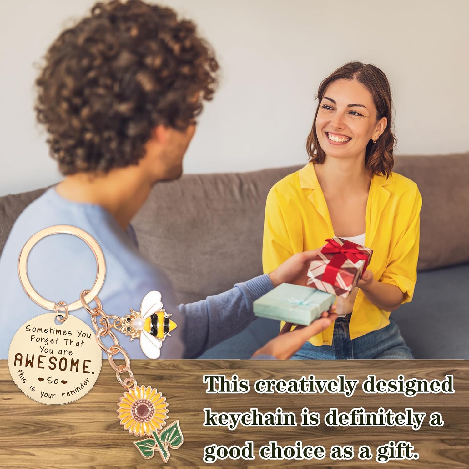 Sunflower Keychains Inspirational Gifts for Women - 2 Sets Motivational Keyrings with Yellow Sunflower Bee Charm Organza Gift Bag, Key Chain Present for Him Her Friends Coworker Sisters Teachers - Image 4