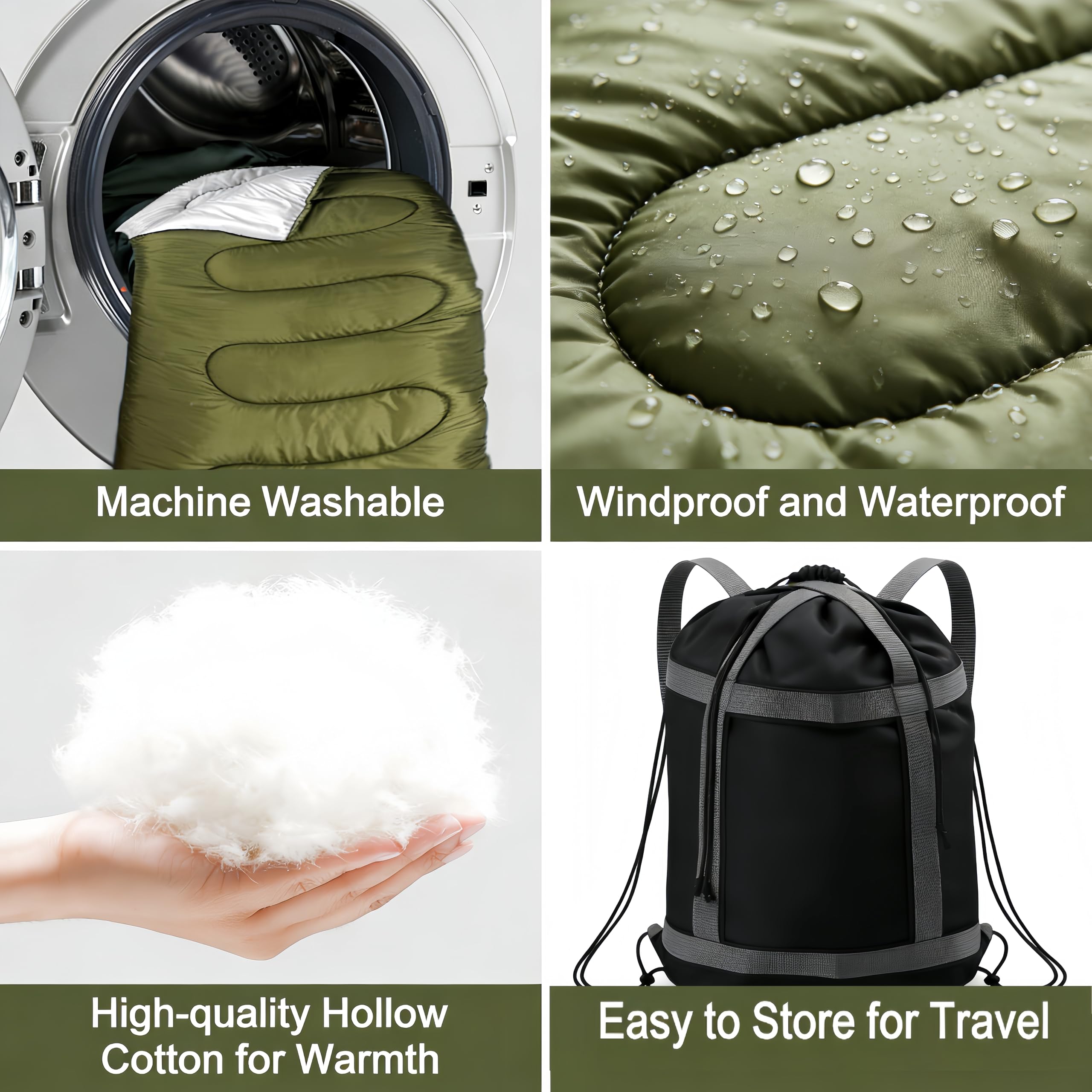 Gigoteuse double 2P 220 x 150 cm, sac de couchage 3 en 1 divisible en 2 sacs individuels, sac de couchage de camping imperméable avec oreiller, lavable, léger, sac de couchage extérieur, randonnée