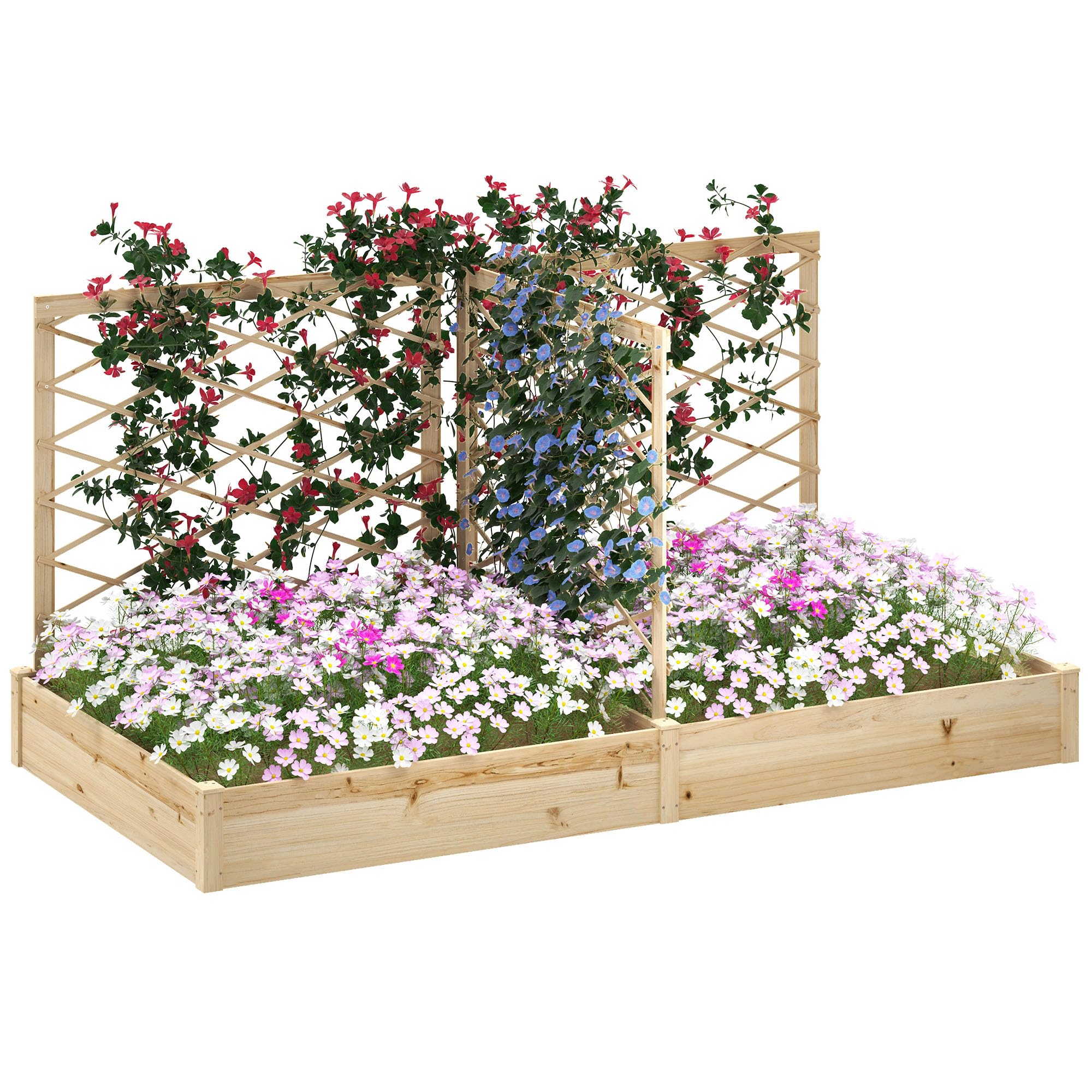 Outsunny Jardinière extérieure avec 3 Treillis modulable, lit surélevé de Jardin, bac à Fleurs en Bois pour Balcon terrasse Patio, 222 x 114 x 109 cm, Effet Bois Naturel