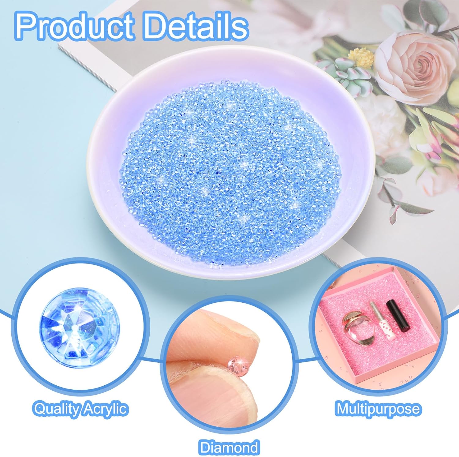 uxcell 10000Pcs Wedding Table Scatter Confetti Fake Crystals Acrylic Diamonds Rhinestones Vase Fillers Gems for Crafts, Table Centerpiece Decor, Bridal Shower Party (Light Blue, 3mm) - Image 3