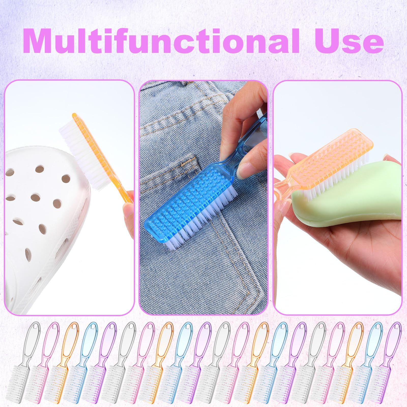 50 pennelli per la pulizia delle unghie, per manicure e pedicure, per la pulizia di unghie e piedi, strumenti di pulizia multiuso in 5 colori