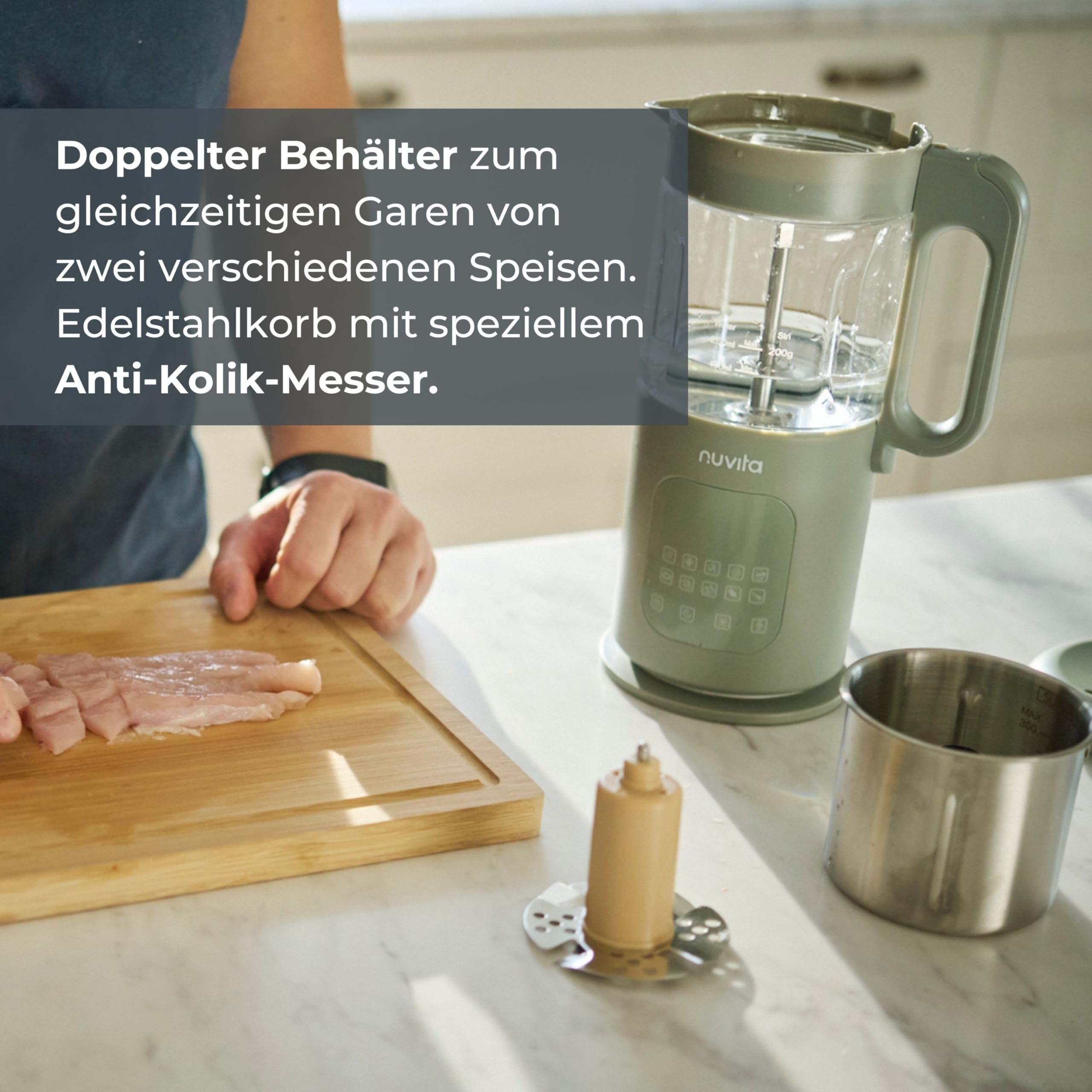 Nuvita Magic Pappa 7-in-1 Multifunktionaler Babynahrungszubereiter – Dämpft, Püriert, Zerkleinert, mit Selbstreinigungsfunktion