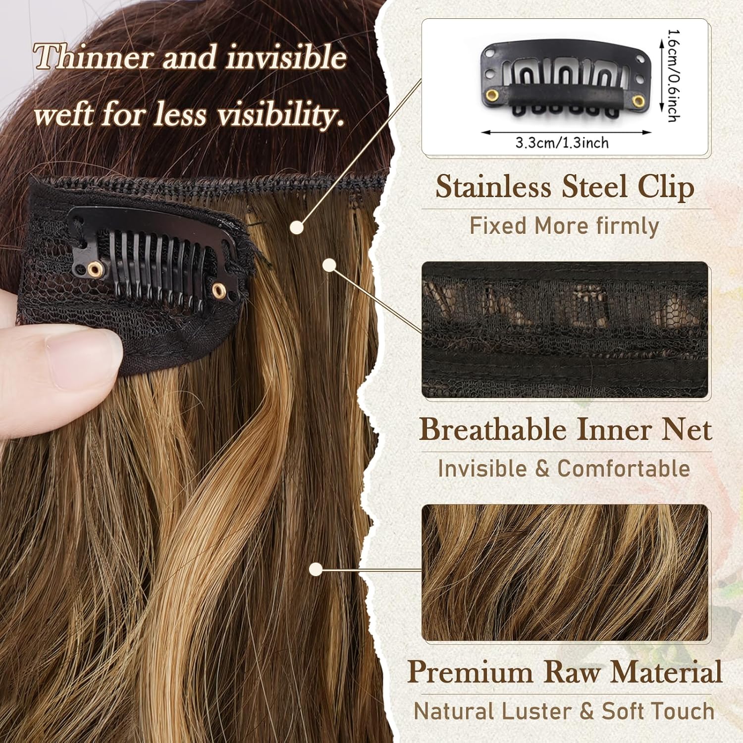 BARSDAR Short Wavy Clip in Hair Extensions - 12 Inch Highlight Extensions for Women - 6PCs Thick Soft Synthetic Hairpieces Daily - Dark Brown With Highlights