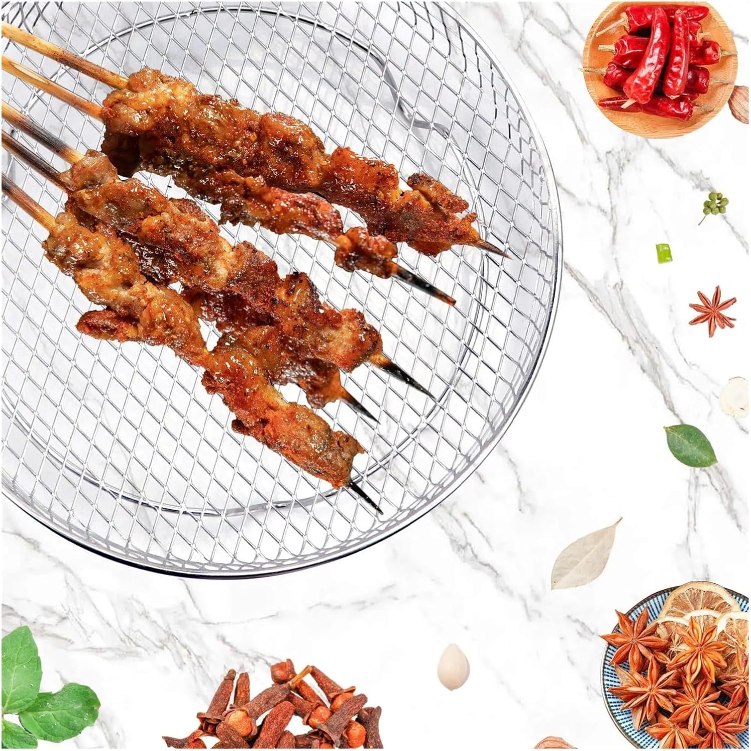 3 Stackable Dehydrator Steamer Racks,304 Stainless Steel Grill Rack Fits 4.2-5.8 QT Air Fryer, Oven Accessories Basket(Round)