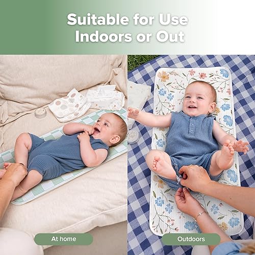 Miniatura 5 de haakaa Forro impermeable para cambiador, 100% algodón, suave y transpirable (2 piezas, 13 x 27.5 pulgadas, flujo de jardín + días a cuadros)