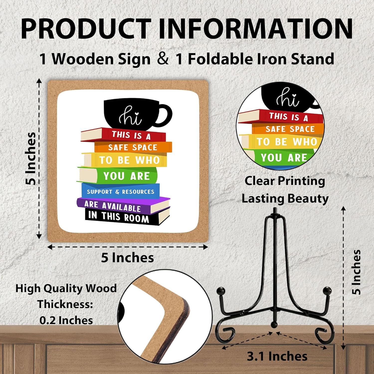 Funny Desk Decor, This is a Safe Space Wooden Signs with Stand, Inspirational Gift for Family Friends and Colleagues, Funny Signs for Office Bedroom Desk Decoration Shelf-A17, white - Image 2