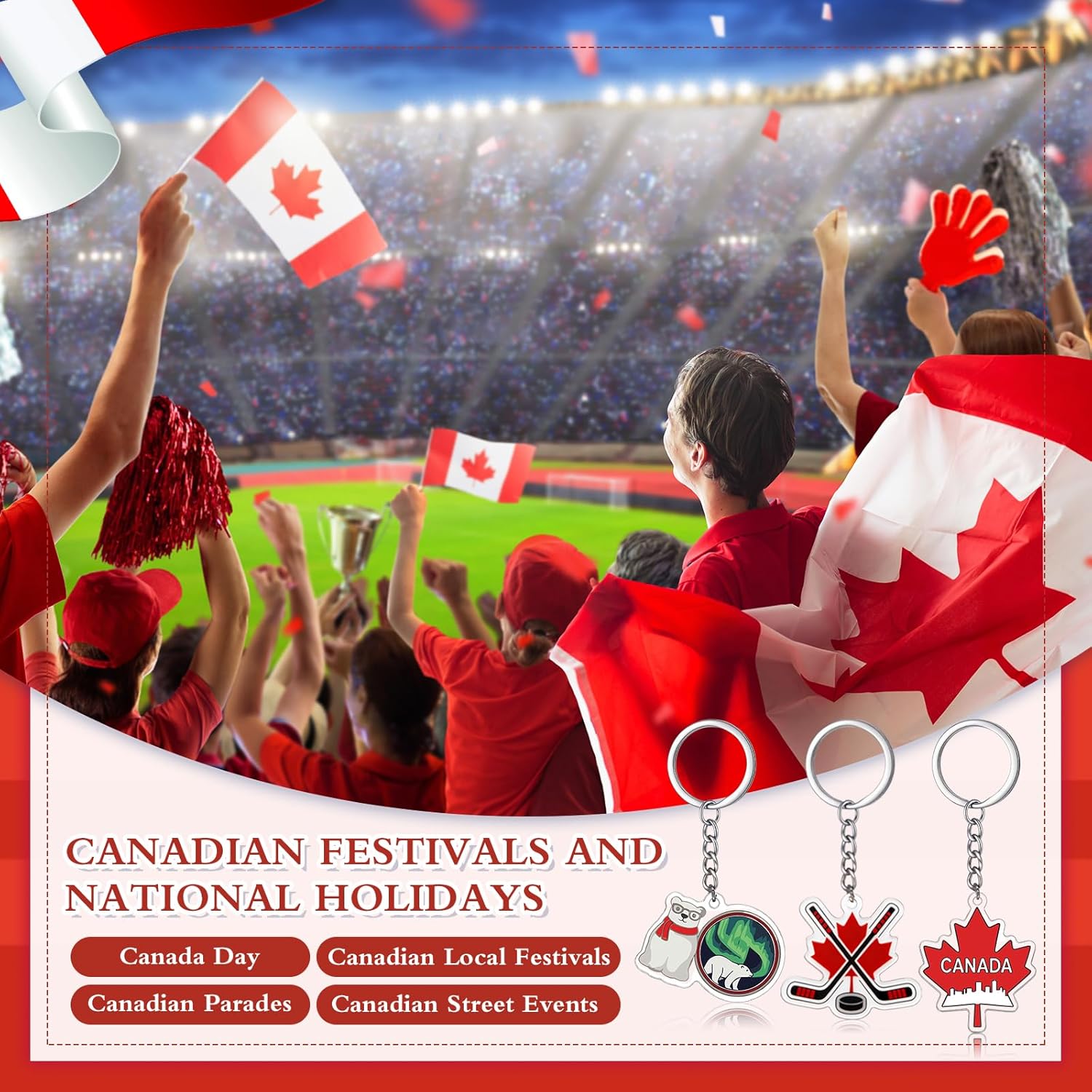 Nosiny 12 Pack Canada Keychain Acrylic Key Rings Maple Leaf Keychain Canada Gifts Souvenir for Women Men Collection Canadian Themed Party Decorations Purse Handbag Charm Pendant - Image 6