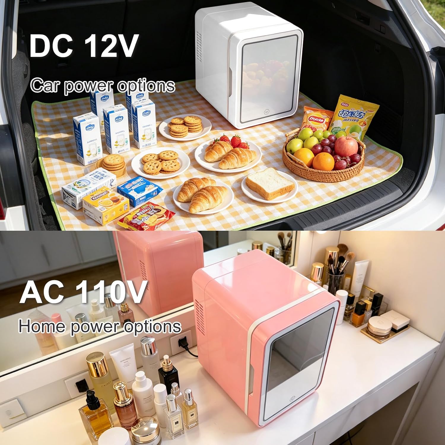 XGZ Skincare Mini Fridge With Dimmable LED Mirror，4L Portable Small Refrigerator ，Mini Cooler & Warmer Refrigerator for Bedroom, Car, Office & Dorm (White)