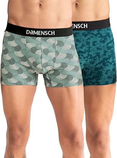 DAMENSCH Regular Fit Printed Cotton Trunks for Men Pack of 2 | Combed Cotton, Stretchy Fabric, Anti-bacterial and Microfibre Waistband