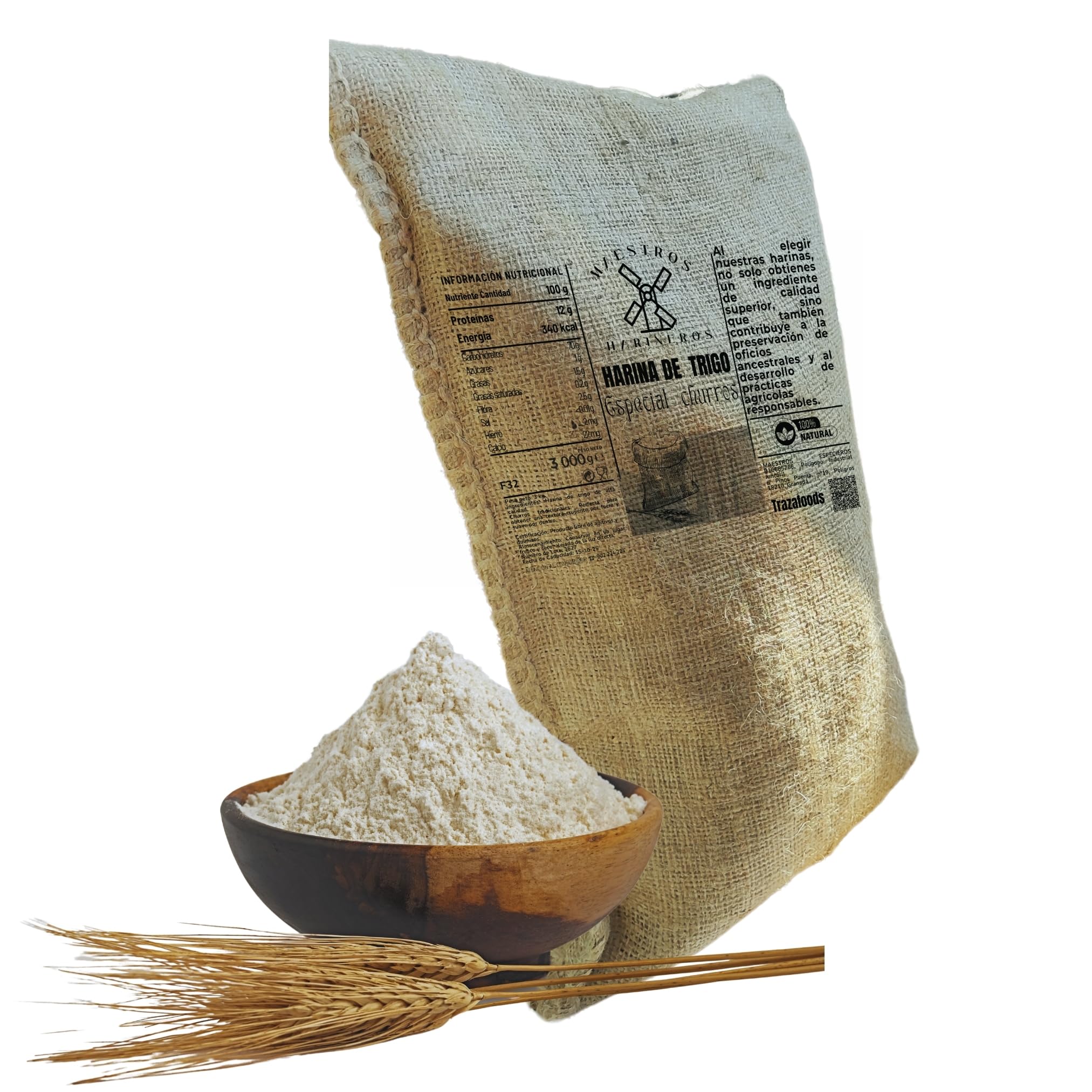 Harina de Trigo para Churros, 3 kg - Maestros Harineros - Granulometría Fina, 100% Trigo Duro