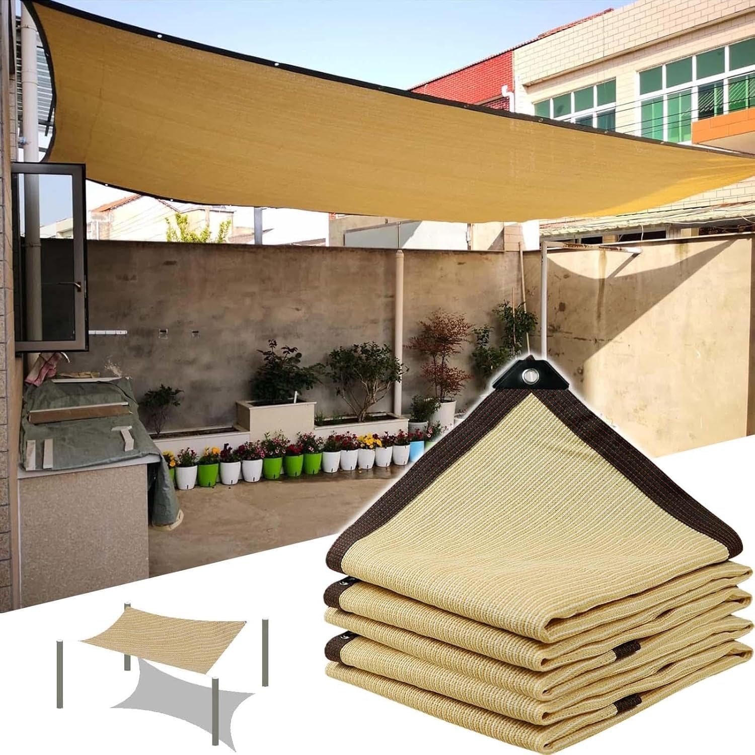 Mshgsku Beige Shade Cloth For Plants - 85% Sun Protection Breathable Shade Net Tarpaulin With Eyelets Rectangular Awning (2.5 X 9 M / 8.2 X 29.5 Ft)