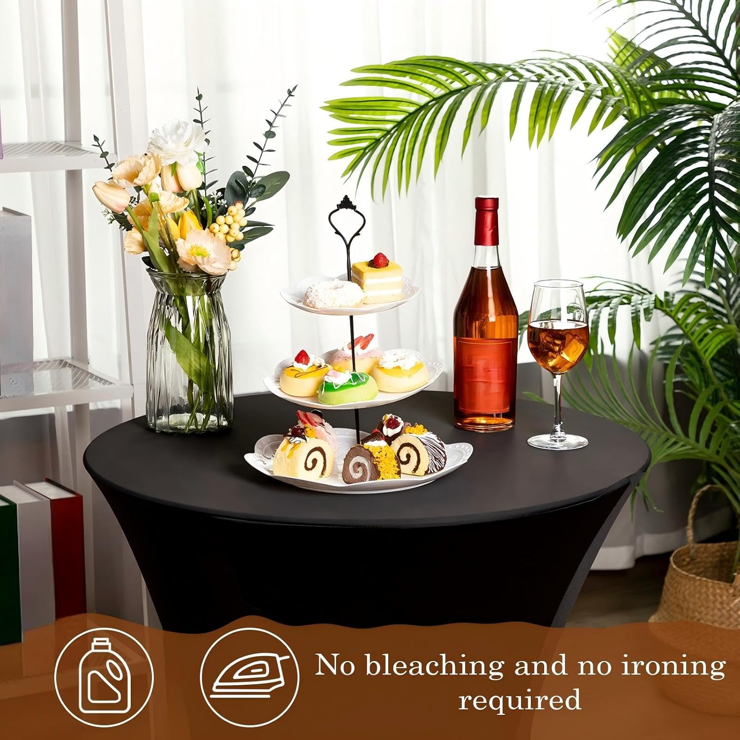 10 Pack Spandex Cocktail Table Cover Bulk 24 x 43 Inch Round High Table Stretch Bistro Tablecloths for Wedding Bar Banquet Graduation Day Party (Black)