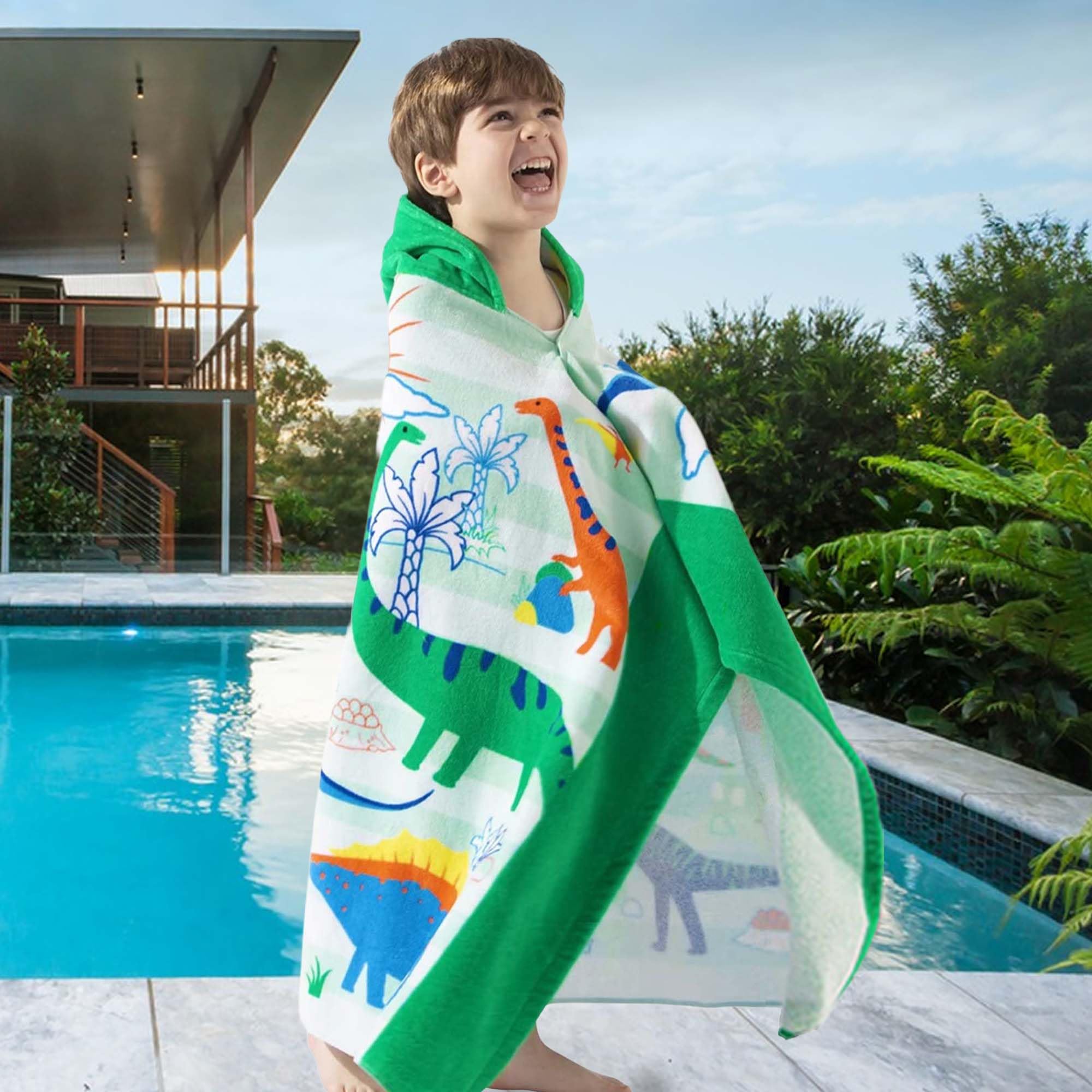 VOOVA & MOVAS Toalla de dinosaurio para niños de 3 a 8 años, 100 % algodón