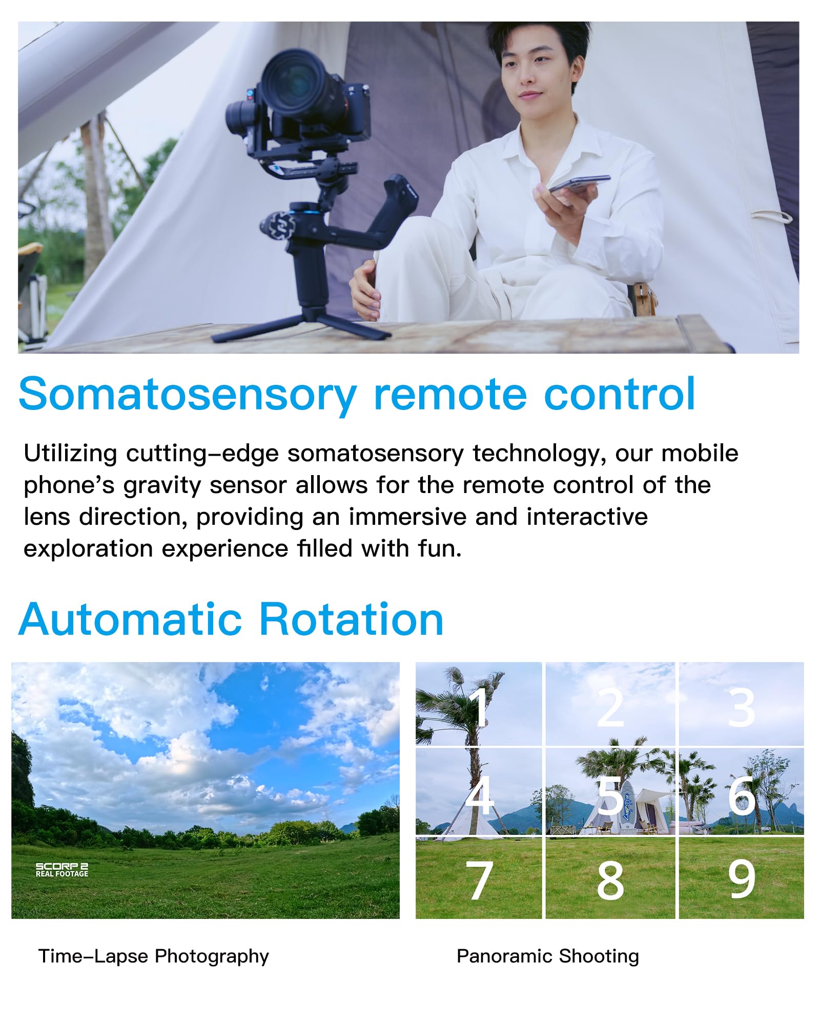 FeiyuTech SCORP 2 Gimbal Stabilizer for DSLR and Mirrorless Camera, Integrated Al Tracking, 3-Axis Camera Stabilizer Fits for Sony Canon Fuji Nikon, 5.5lbs Payload Touch Screen Vertical Shooting