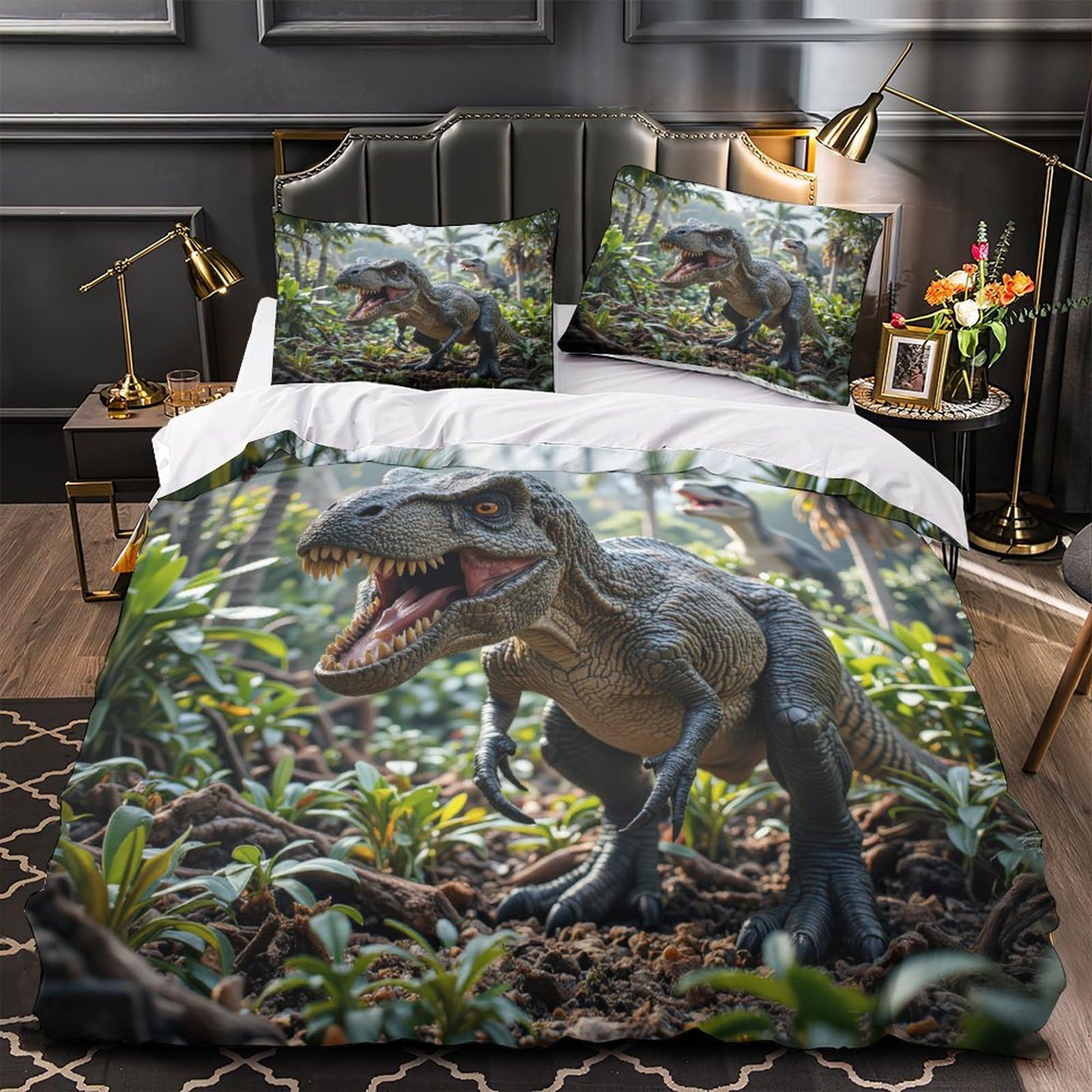 Parure de lit dinosaure anti-allergie fermeture éclair lit 200x200