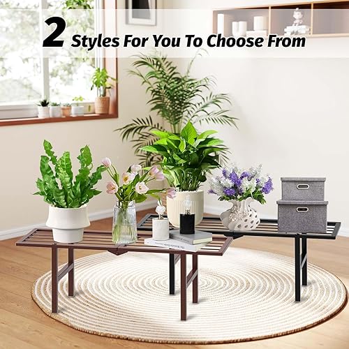 Miniatura 8 de Paquete de 2 soportes de metal para plantas para exteriores e interiores, estante plegable escalonado de 1 nivel para esquina, soporte de exhibición