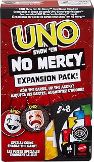 Mattel Games UNO Show ‘em No Mercy Expansion Pack with Extra Cards, Coins, Special Rules & Tougher Penalties for Kid, Adu...
