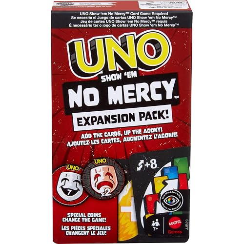 Mattel Games UNO Show ‘em No Mercy Expansion Pack with Extra Cards, Coins, Special Rules & Tougher Penalties for Kid, Adult & Family Nights