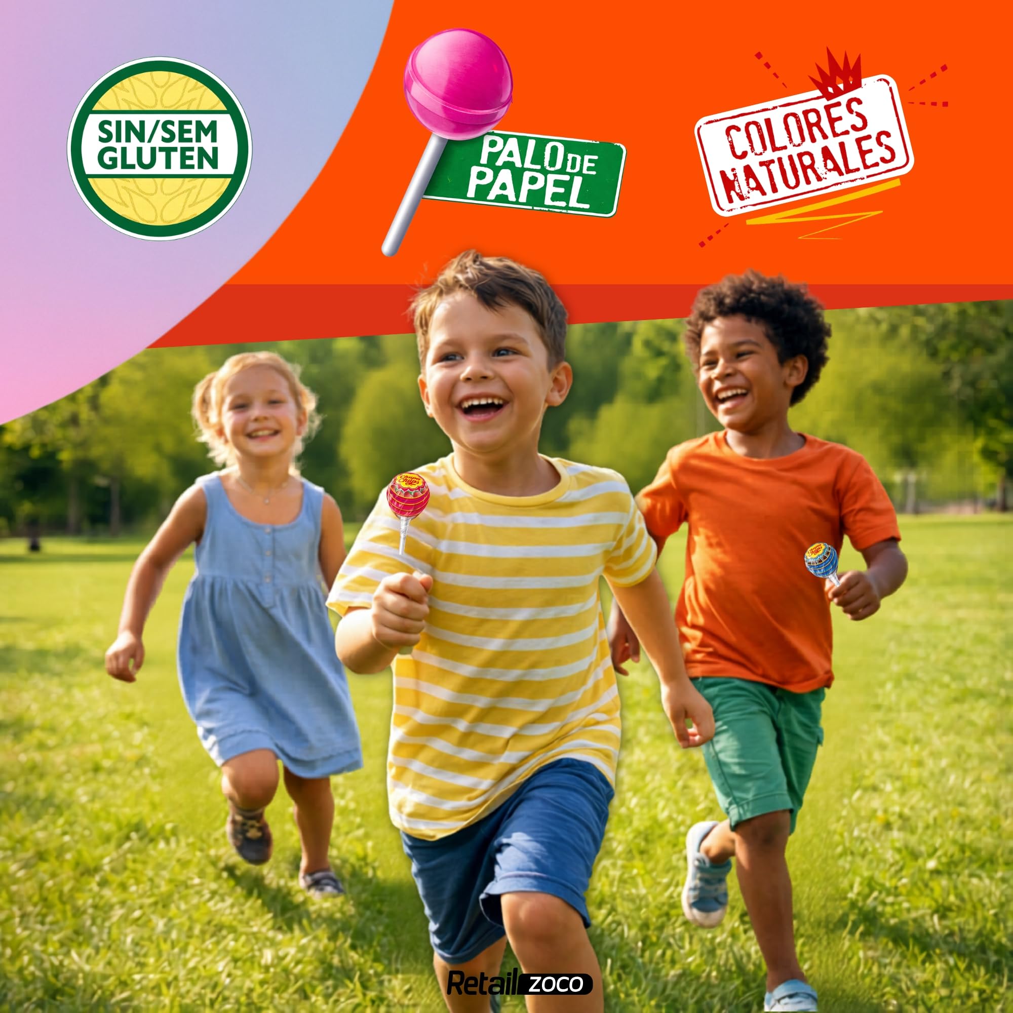 Caramelo Chupa Chups Original sabores Variados, Caramelo con palo de papel, Tamaño original, Apto para veganos, sin gluten, es completamente apto para celíacos, Contiene 1 caja de 100 unidades