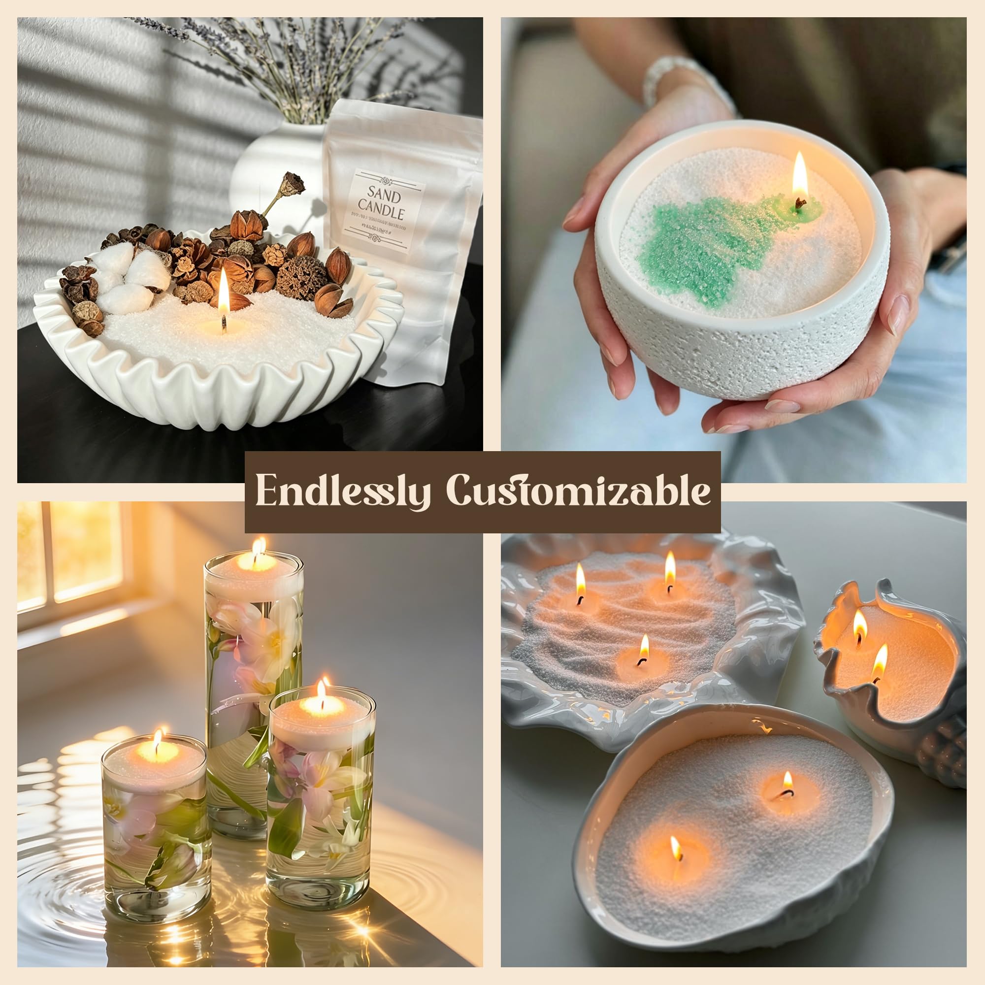 Kit di sabbia per candele perlate da 1 kg, con due ciotole, kit di cera
