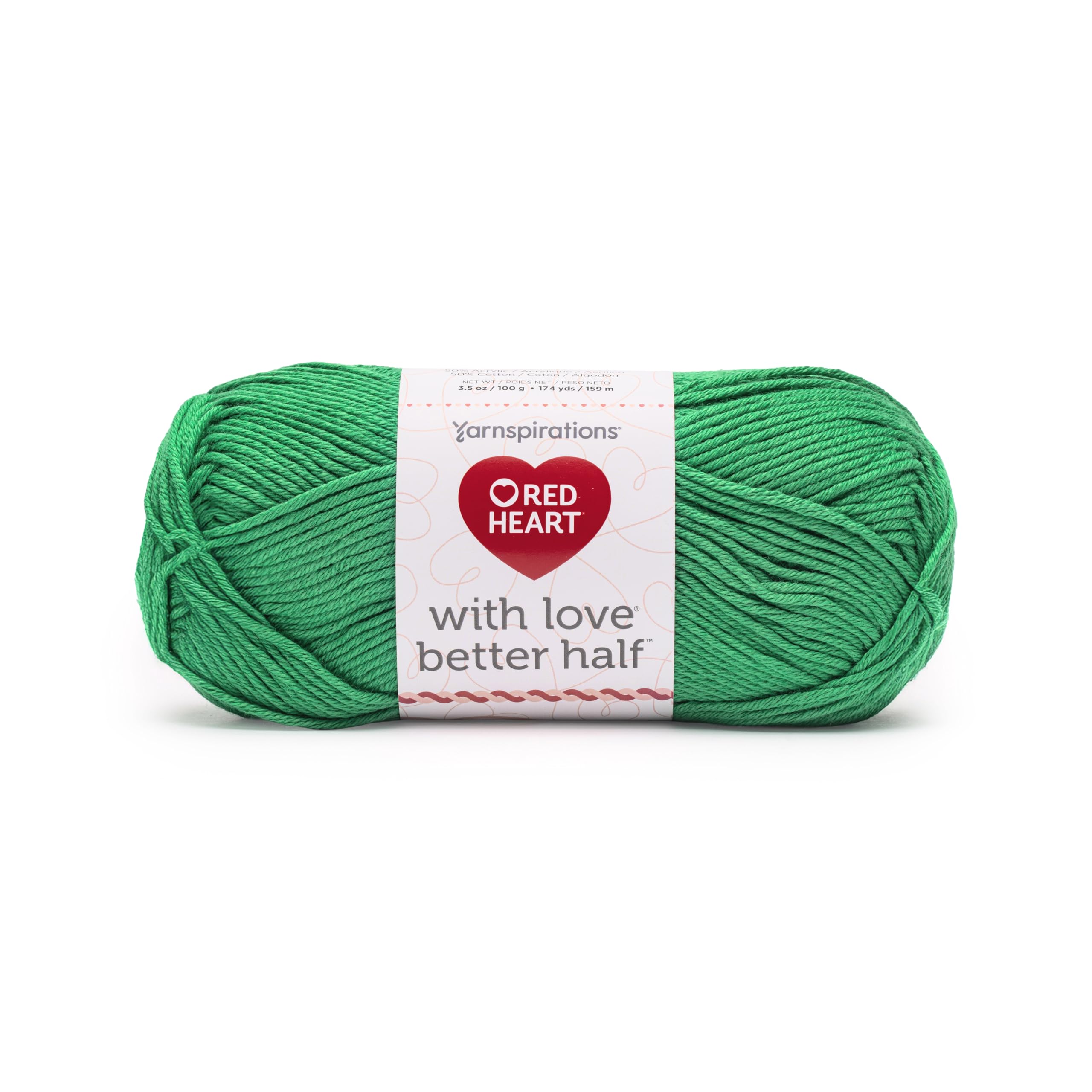 Red Heart with Love Better Half Aloe Yarn - 5 Pack of 100g/3.5oz - 50% Acrylic 50% Cotton - #4 Worsted (Medium) - 174 Yards - Knitting/Crochet