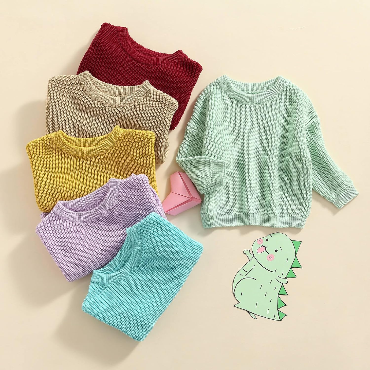Karwuiio Toddler Baby Girl Boy Knit Sweater Round Neck Long Sleeve Pullover Sweatshirt Fall Winter Clothes 0-3 Months Light Khaki image 7 of 7 B0CGNB63H7