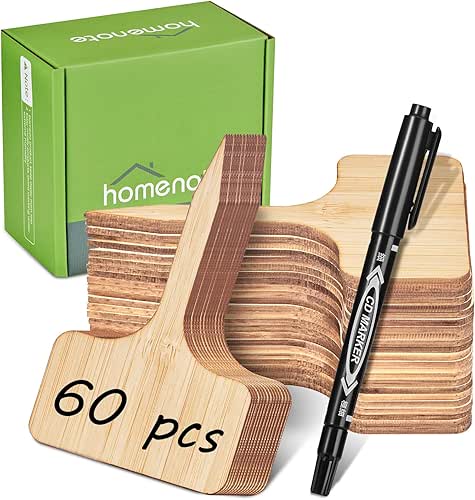 Homenote Bamboo Plant Labels 60Pcs Plant Tags for Seedling T-Type