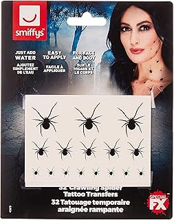 Smiffys 45879 Crawling Spider Tattoo Transfers, Black, One Size
