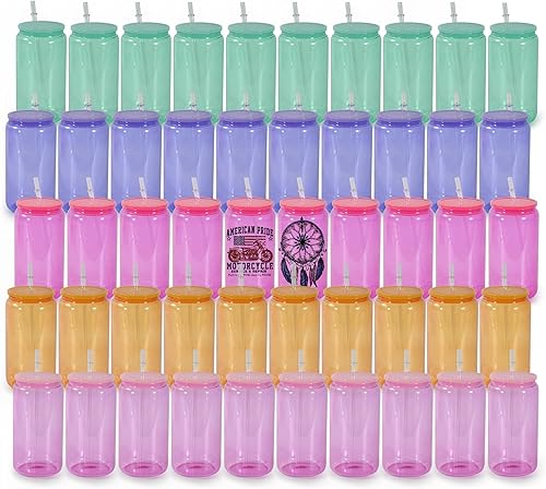 sweet grain Latas de vidrio de sublimación con tapas y popotes (paquete de 4)  16 onzas en blanco de vidrio de sublimación de color transparente,