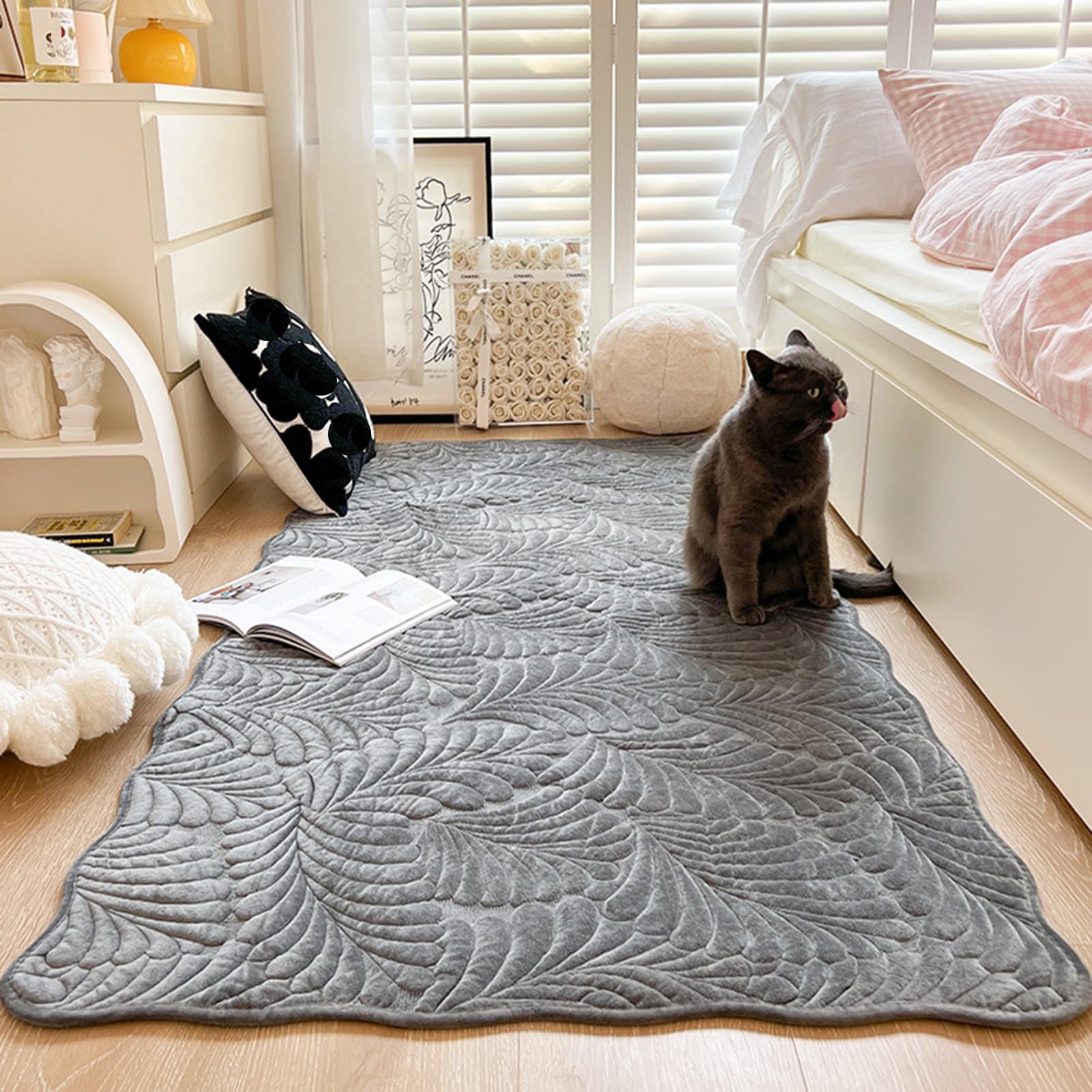 Tappeto in cotone lavabile in lavatrice, motivo foglia grigio scuro, versatile, per corridoio, soggiorno, camera da letto e cameretta dei bambini, 70 x 150 cm, elegante decorazione per la casa