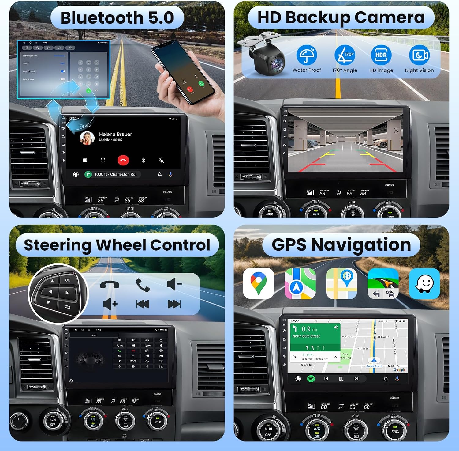8-Core for Toyota Tundra 2007-2013 Sequoia 2008-2018 Radio Stereo Upgrade: Android 15 Head Unit Car Accessories, 10.1" IPS Touch Screen Wireless CarPlay Android Auto Bluetooth GPS DSP Backup Camera