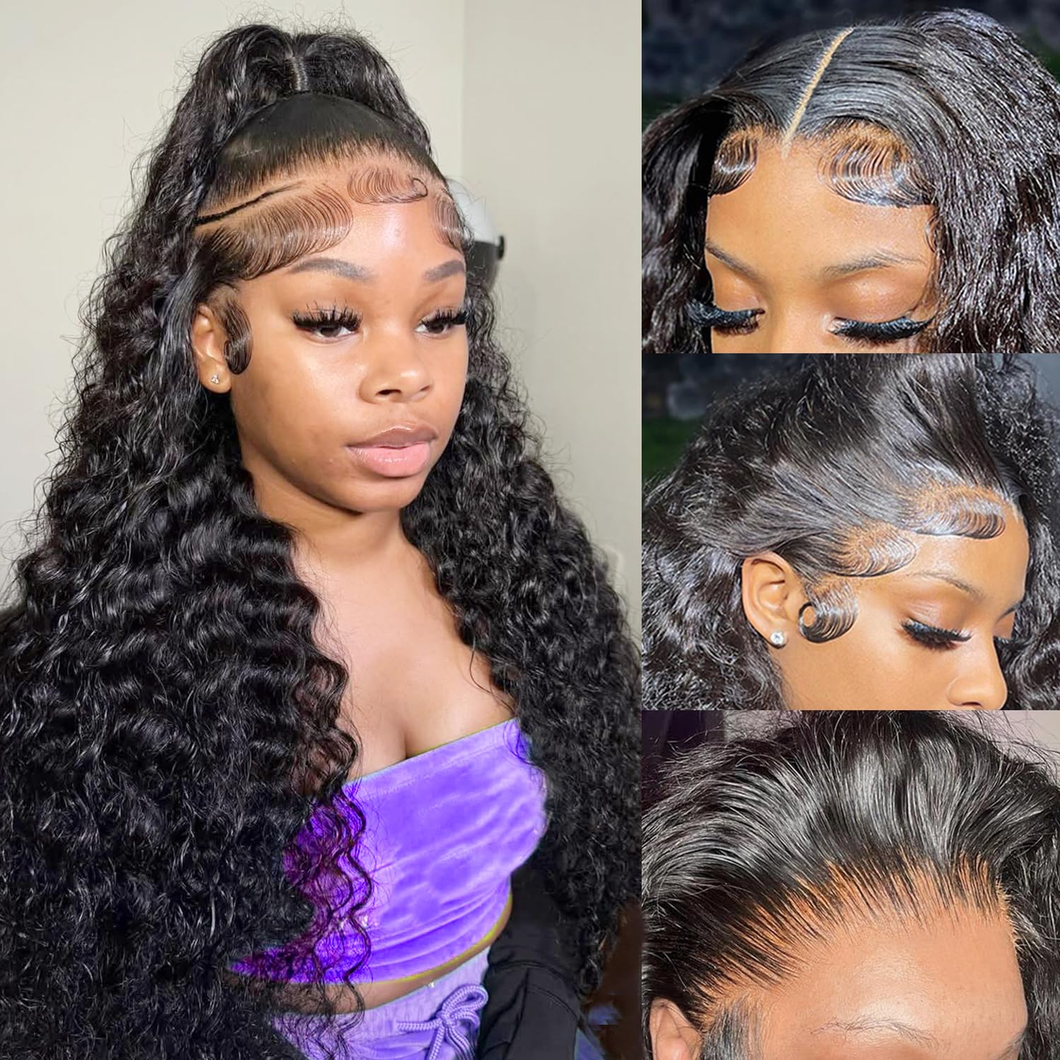 DSY 13x6 Deep Wave Lace Front Wigs Human Hair Wig 200 Density HD Transparent Deep Curly Lace Frontal Wigs For Women Wet and Wavy Human Hair Wig Pre Plucked With Baby Hair Natural Color