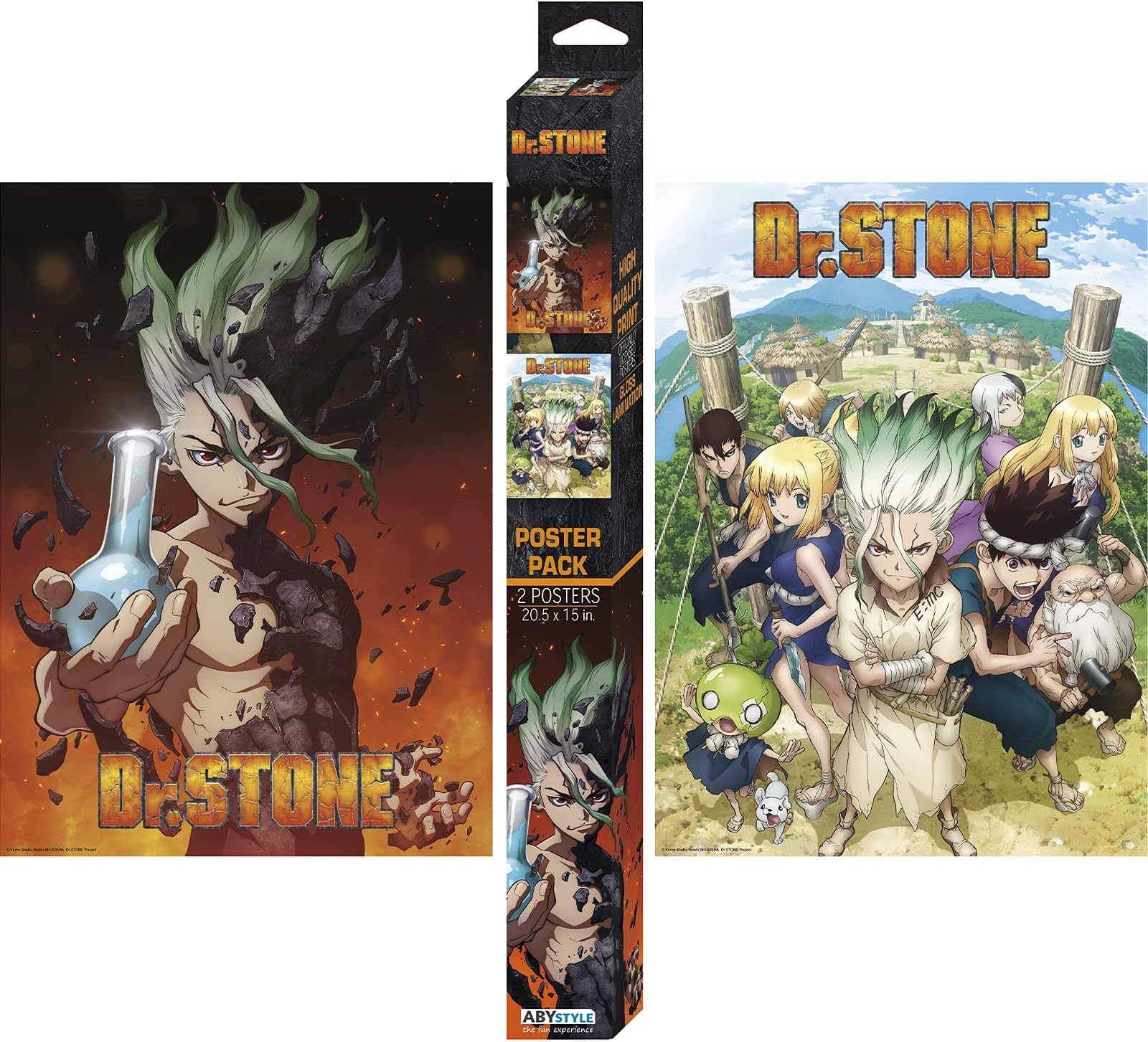 ABYSTYLE Dr. Stone Unframed Boxed Poster Set 15" x 20.5" Featuring Senku, Chrome, Kohaku & more Anime Manga Wall Art Room Decor Prints for Bedroom Gift