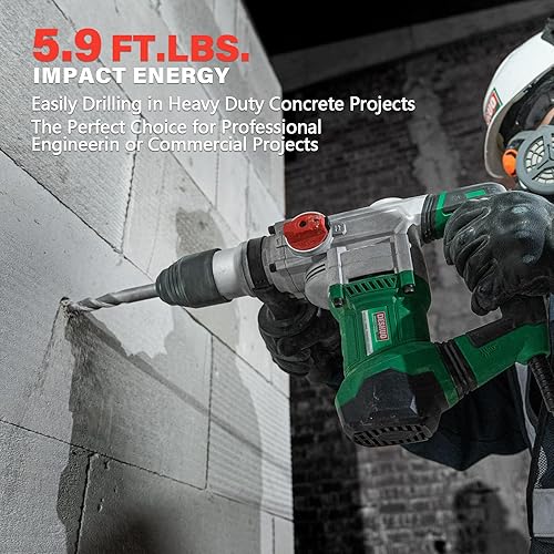 Miniatura 4 de Taladro de martillo giratorio SDS-Max de 1-1/2" de servicio pesado, 12.5 amperios, 3 funciones, control de vibración con cable, taladro de