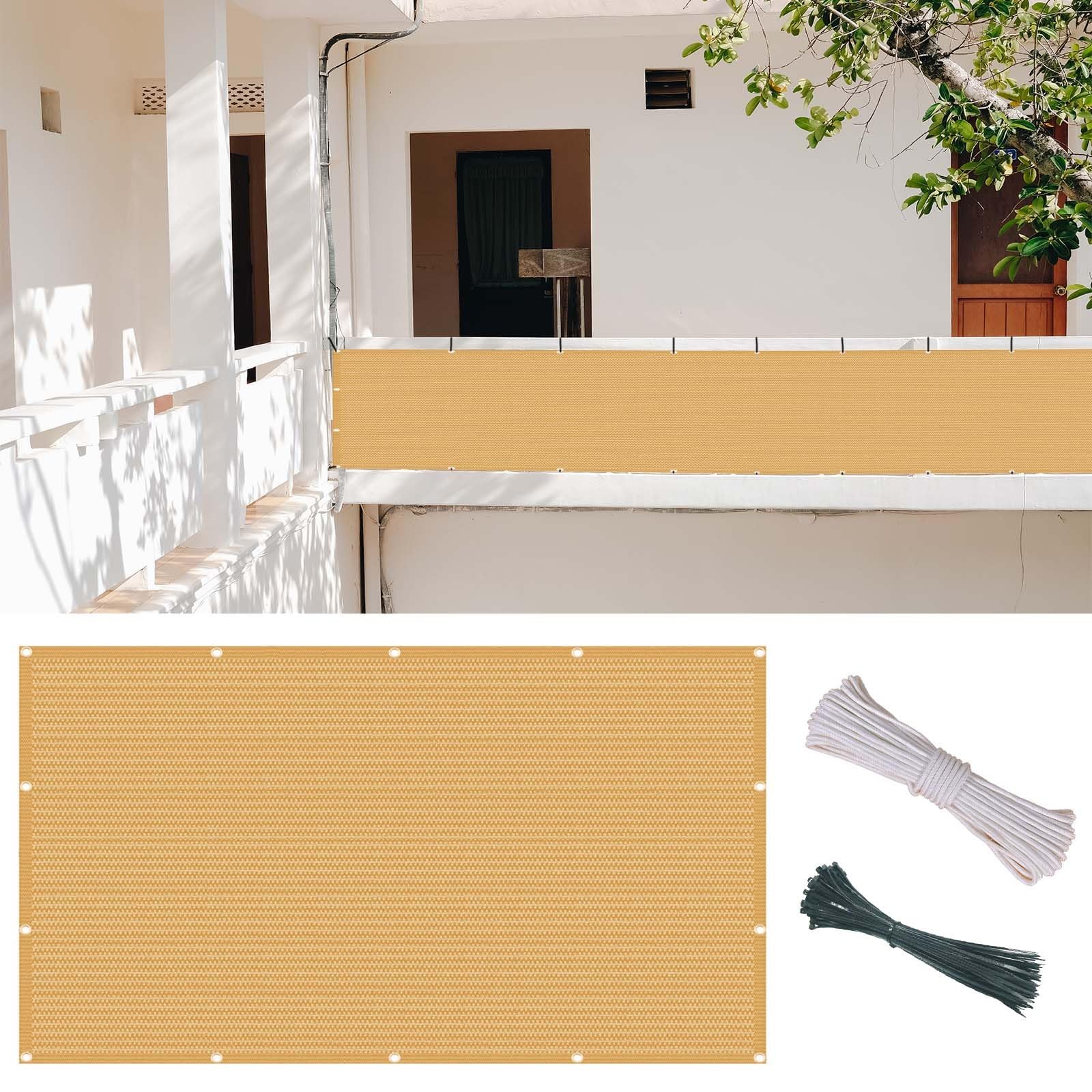 Outdoor110 x 490 cm – 220 g/m², pokrowiec na ogrodzenie ogrodowe, 90% zacienienia, odporny na rozdarcie, zawiera opaski kablowe, idealna na patio, taras lub ogrodzenie z drutu, piaskowo-żółty
