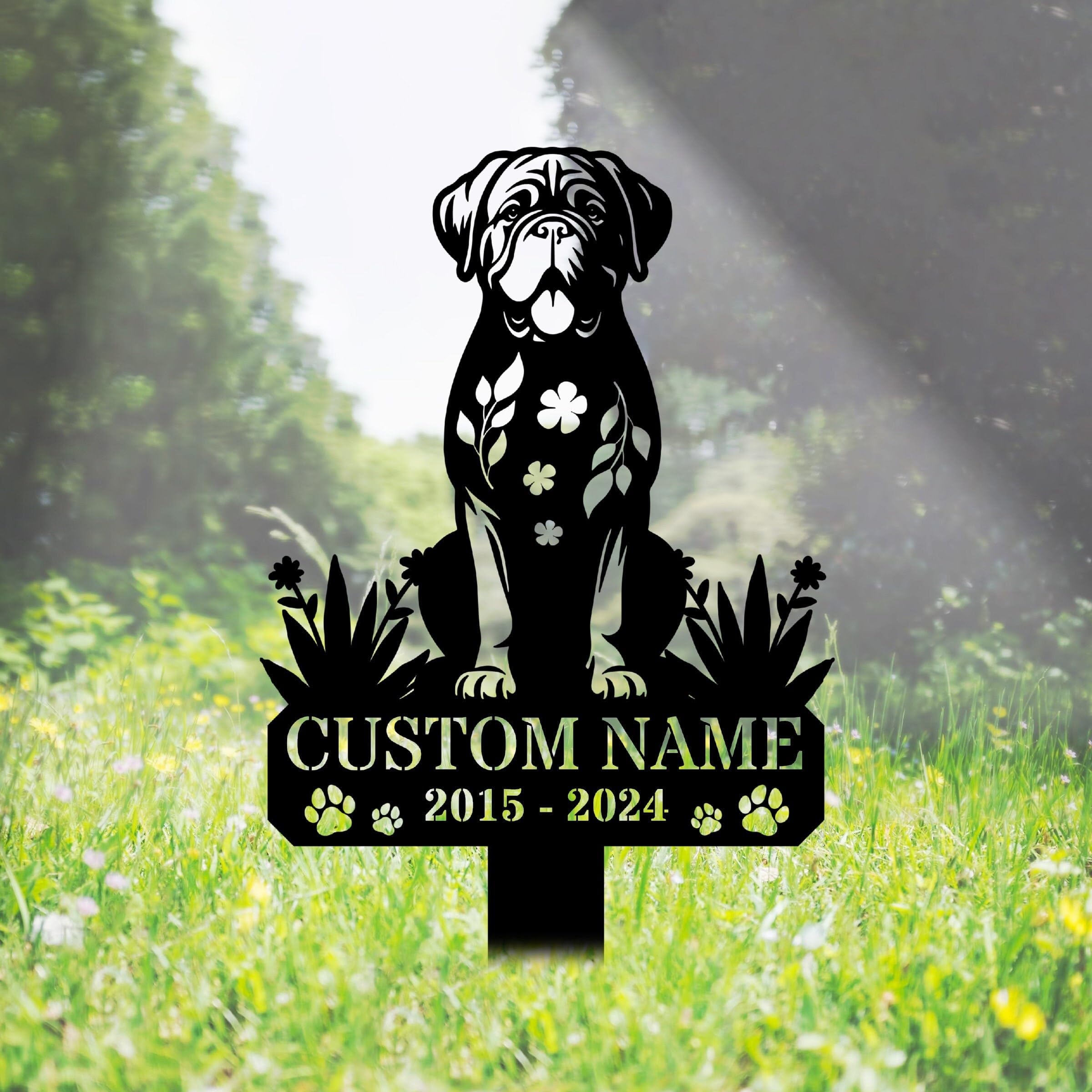 WEIYALIY Dog Memorial Gifts Personalised Dogue De Bordeaux Dog Memorial Plaques Custom Metal Name Signs Pet Bereavement Gifts Garden Signs Dog Grave Plaques Garden Ornaments Outdoor Pet Grave Marker