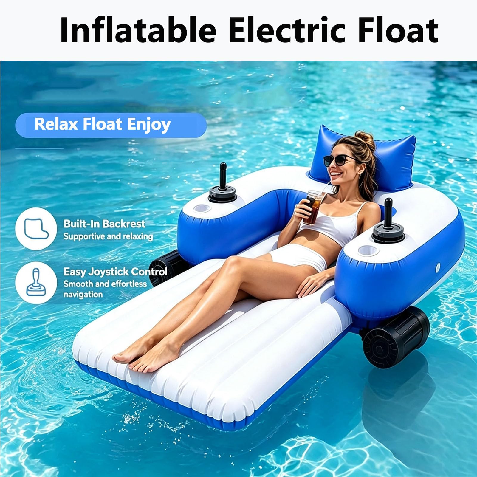 Flotador Tanque Inflable Motor,Tumbona Eléctrica 360° Piscina Propulsor A | Joystick de Control,330 Lb Capacidad Perfecto para Relajarse en Piscina,Lago o Playa
