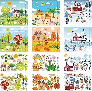 24 Pcs Seasons Stickers Scene for Kids Fall Thanksgiving Make Your Own Sticker Scene Back to School for Winter Christmas DIY Classroom Spring Activities Party Favors(Seasons)