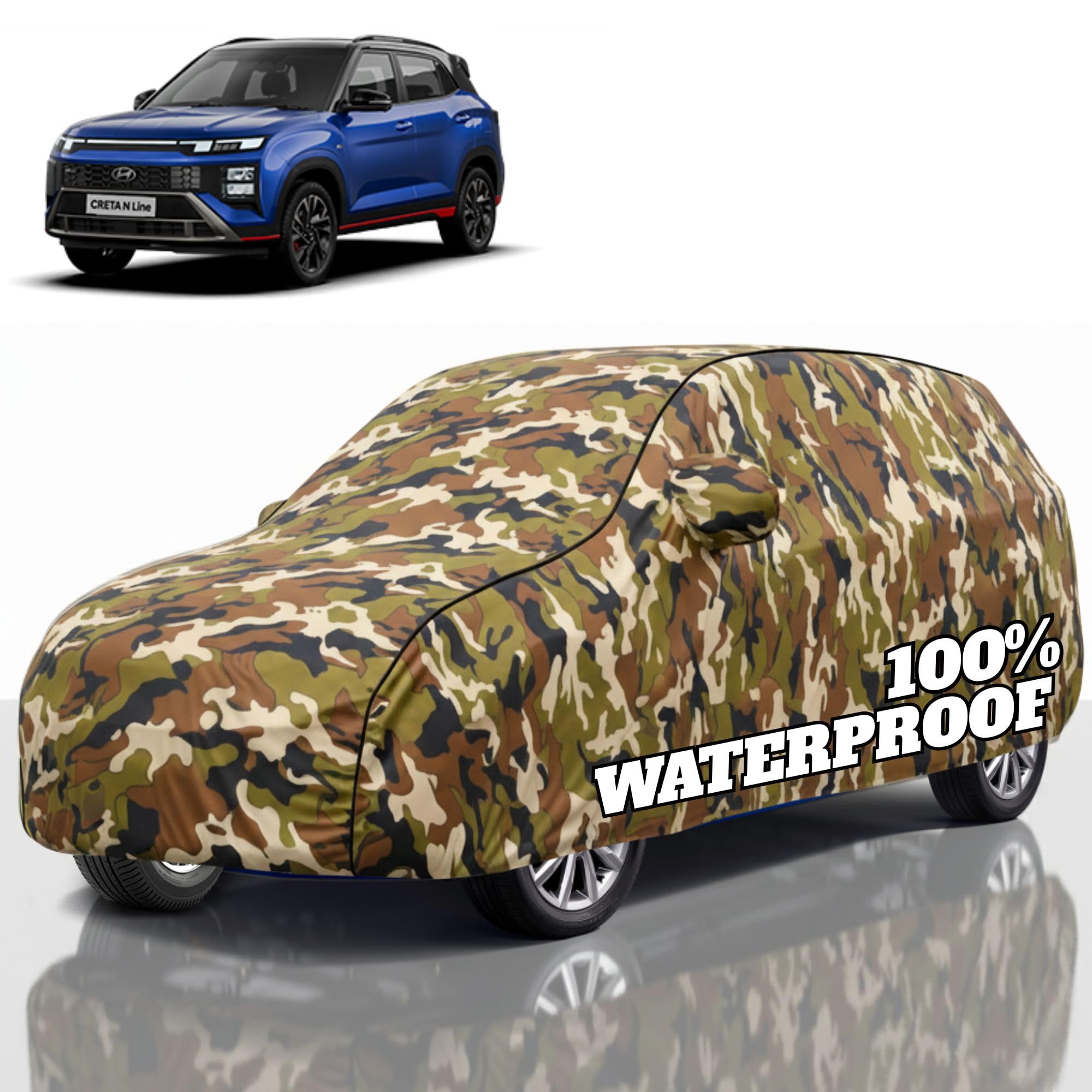 Premium Polyester Car Cover Creta All-Weather Protection from Rain, Dust &amp; Sun | UV Resistant Fabric | Full Body Secure Fit for Outdoor &amp; Indoor Parking Jungle