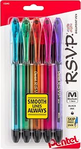 Pentel R.S.V.P. Razzle-Dazzle Ballpoint Pen, Medium Line, Black Ink, 5 Pack (BK91RDBP5M)