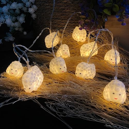 Miniatura 10 de Guirnalda de luces LED pintadas de ovejas pequeñas con diseño de animales, adornos de cabra, luces novedosas, funciona con pilas, luz decorativa de
