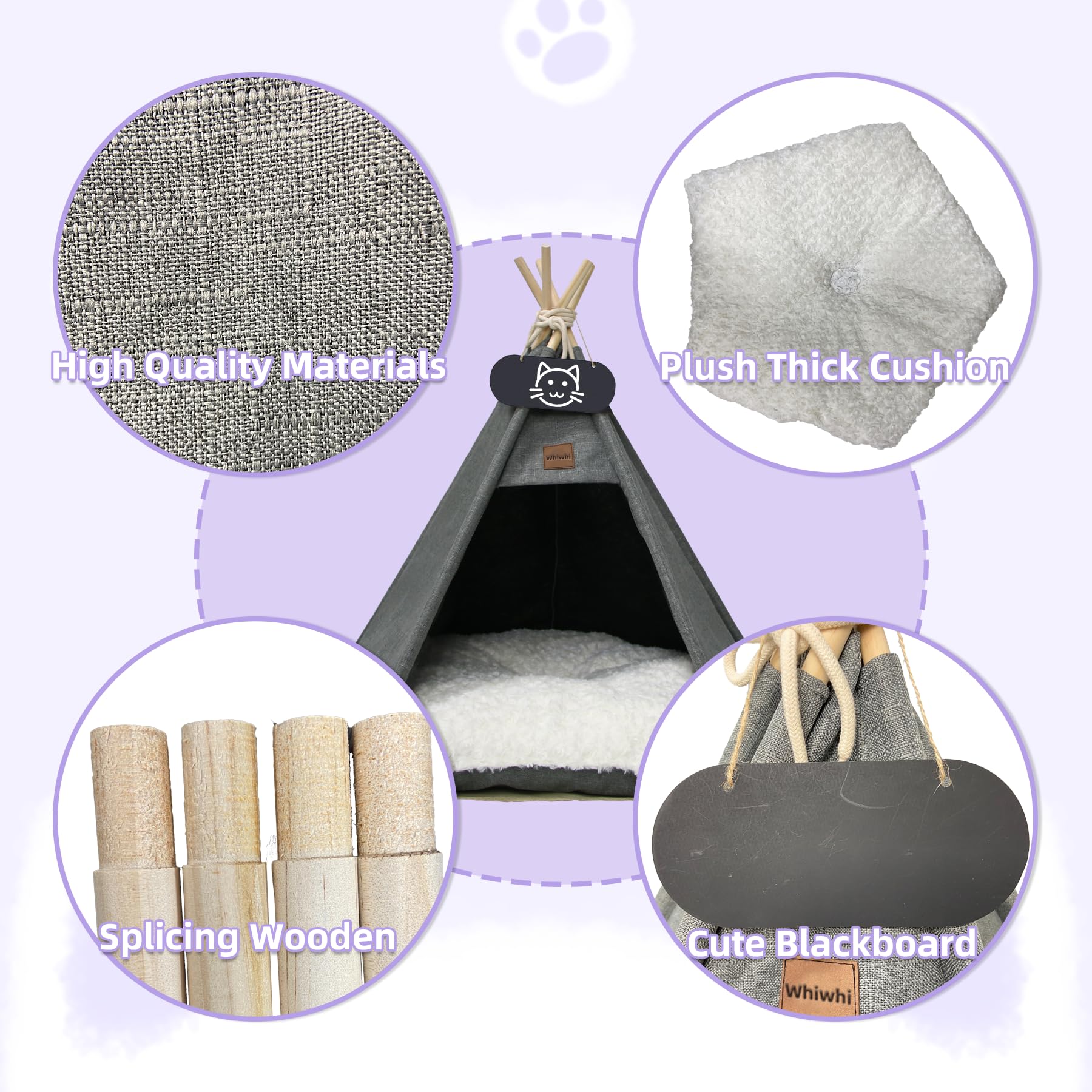 Tente de Tipi pour Chien Animaux Tente avec Coussin Lavable Niche Chien et Chat Intérieur Tente de Jeu pour Chien de Compagnie 60x60x70cm