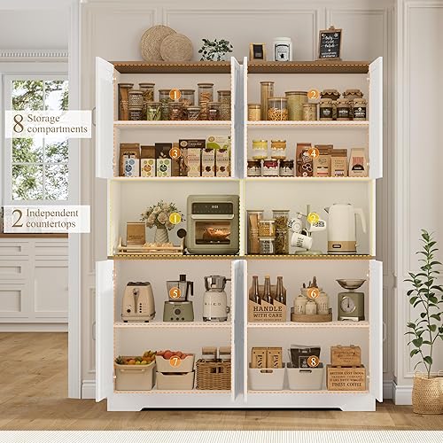 Miniatura 5 de HOSTACK Gabinete de despensa de 71 pulgadas de alto, gabinete de almacenamiento de despensa de cocina de 55 pulgadas de ancho, gabinete de cocina