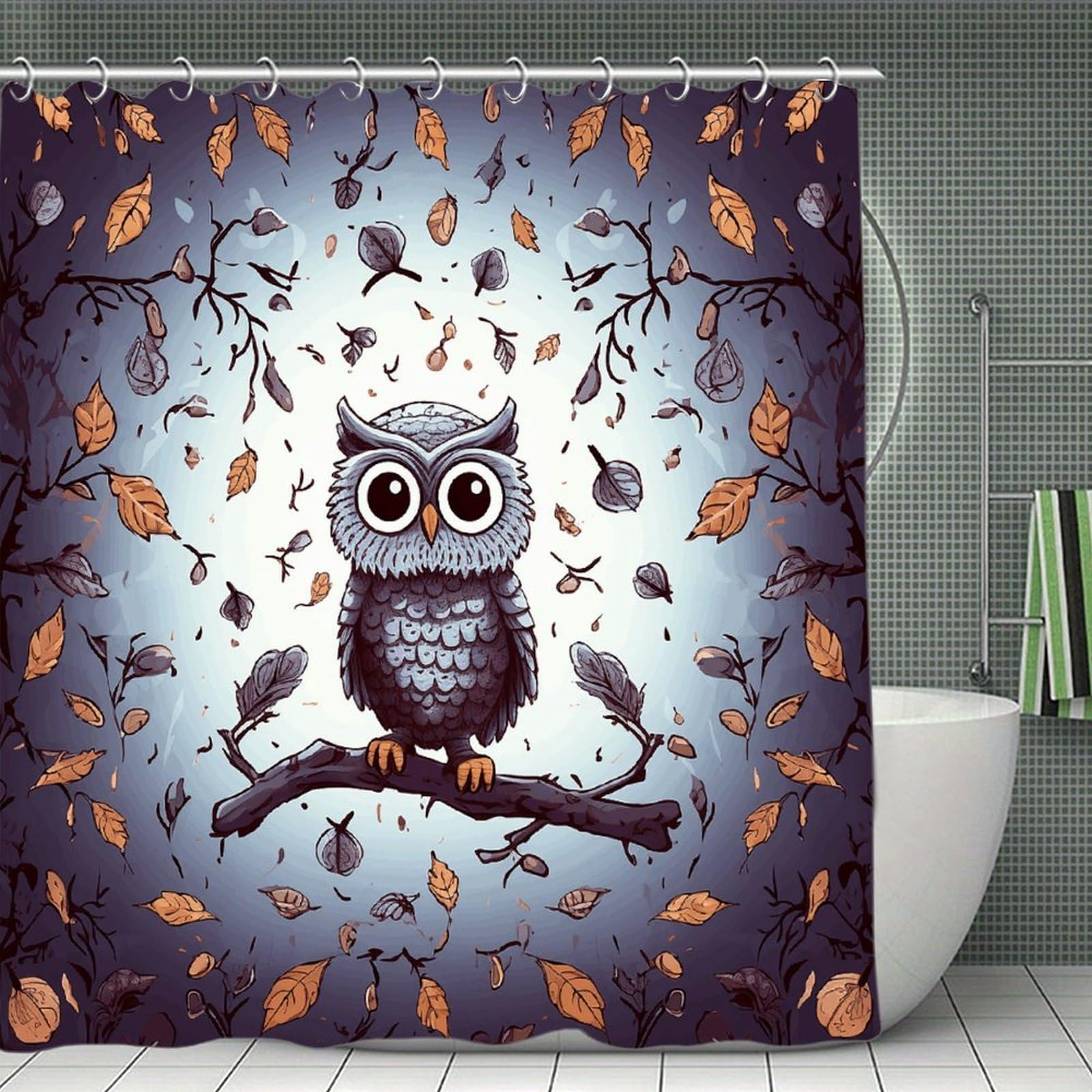 VstaDank Owl Tree Branches Shower Curtain Waterproof Bathroom Curtain with Hooks Luxury Weighted Bath Curtains for Bathtubs Showers Room Dividers Decorative Shower Curtains 71x71 in