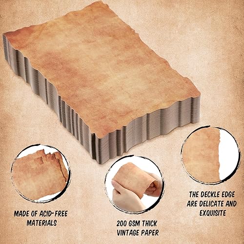 Miniatura 3 de Harloon 100 piezas de papel de acuarela de algodón vintage de aspecto antiguo, cartulina en blanco de 7.05 ozm de grosor con borde anticuado, papel