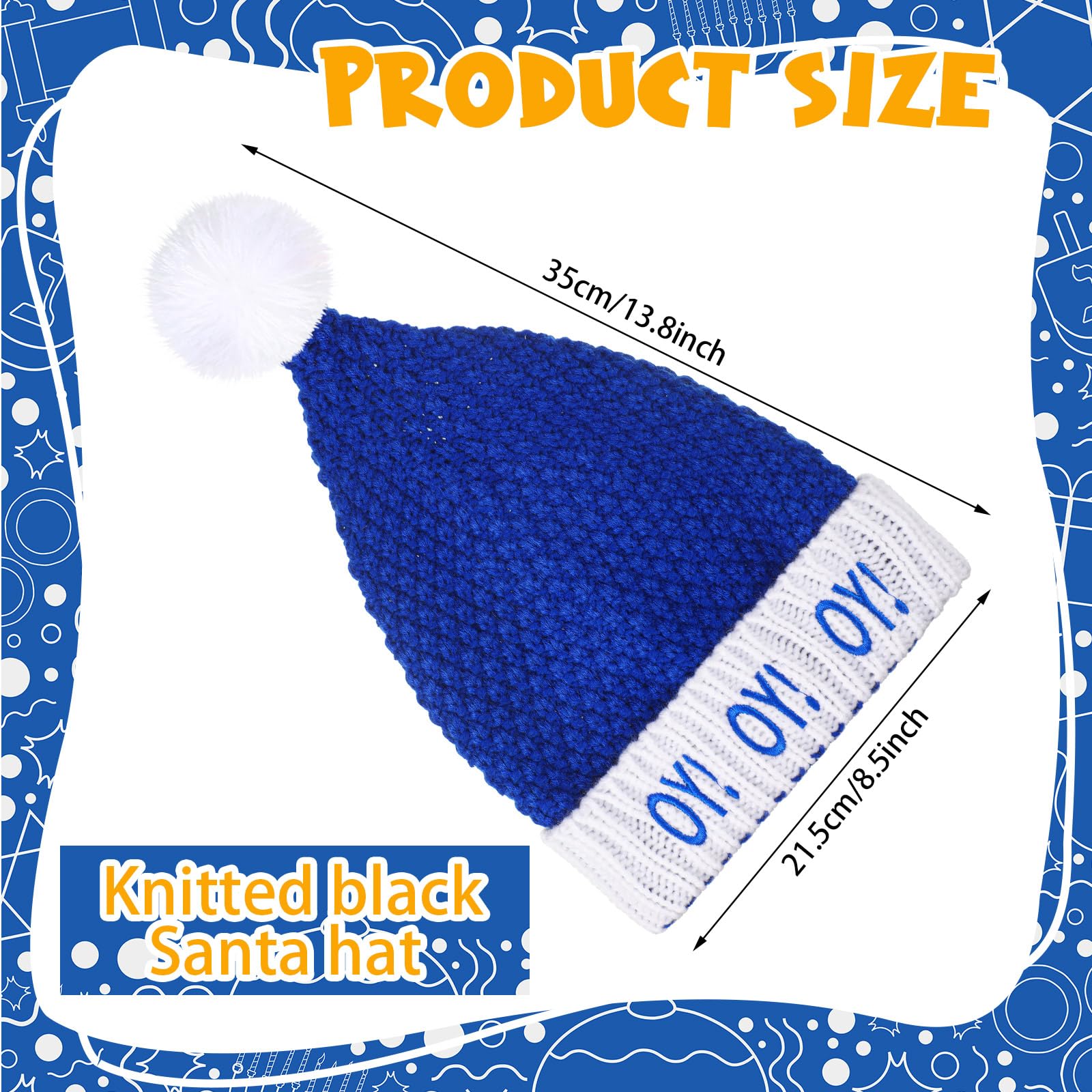 Geyoga Hanukkah Hat, SantaChristmas Blue OY! Xmas Party Hat, Stocking Gift Jewish