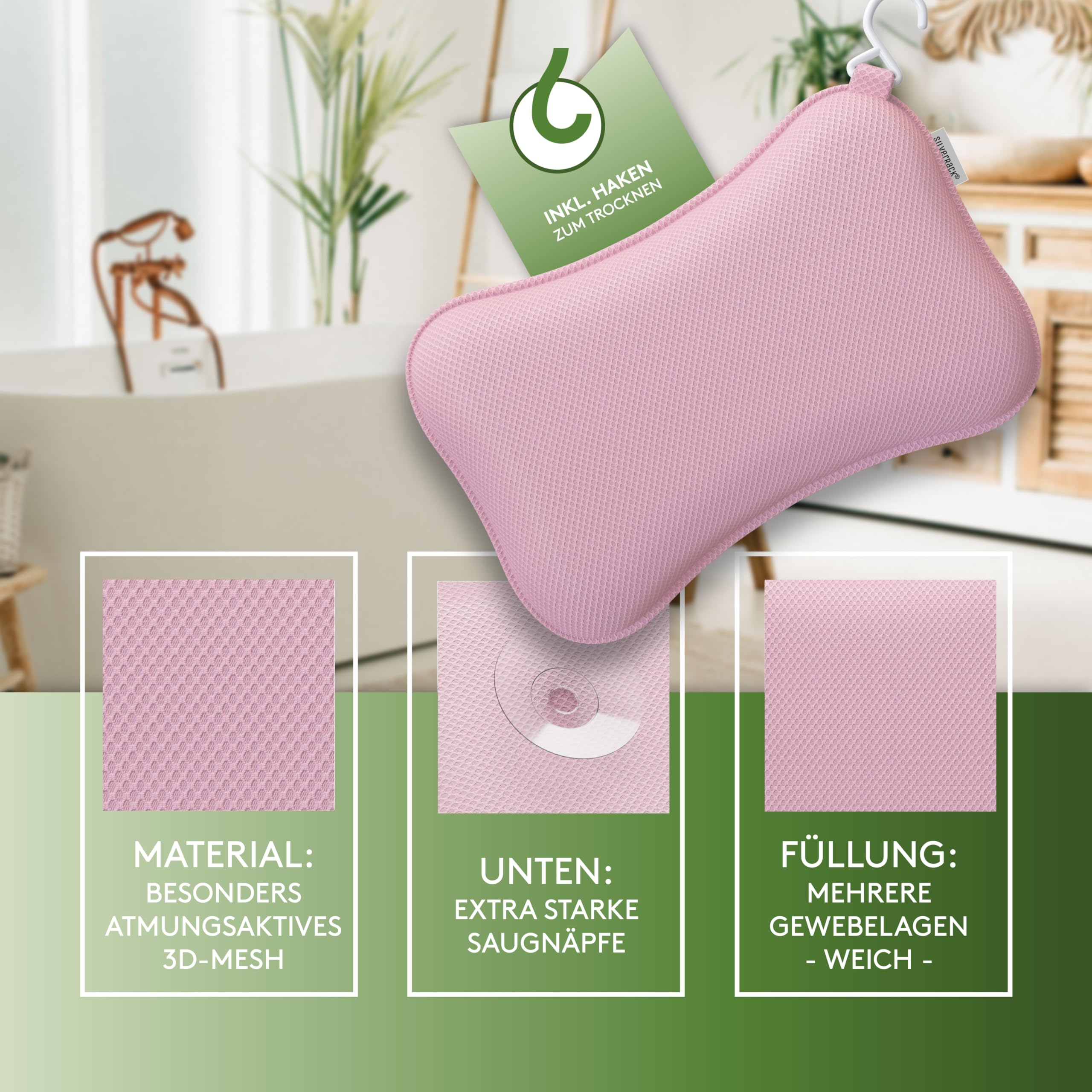 SilverRack Almohada para bañera de alta calidad, color rosa