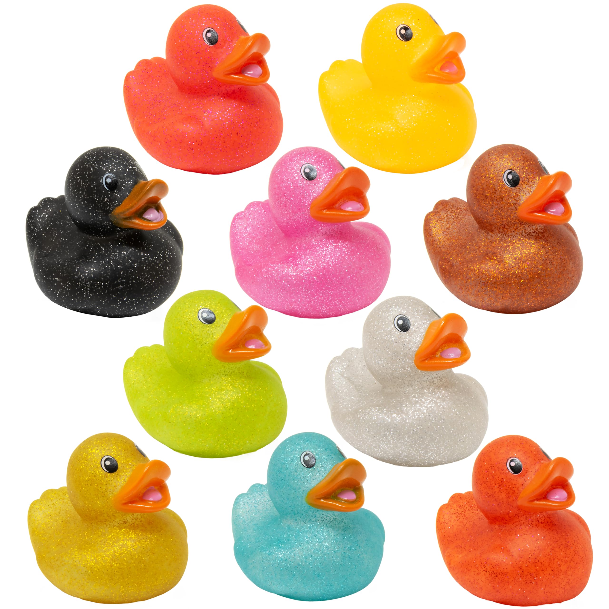 Kiddie Play Rubber Ducks 10 Pcs Mini Bath Rubber Duckies, Colorful Glittery Squeaky Baby Shower Party Favors, Floating Preschool Bathtub Toys, Fun for Infants Kids Toddlers & Party Decor