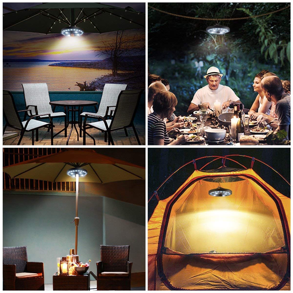 GB-Lun Lampe Pour Parasol Jardin 28 LED - 3 Modes Luminosité, Clip 20-45mm, Portable, Éclairage BBQ Camping Terrasse