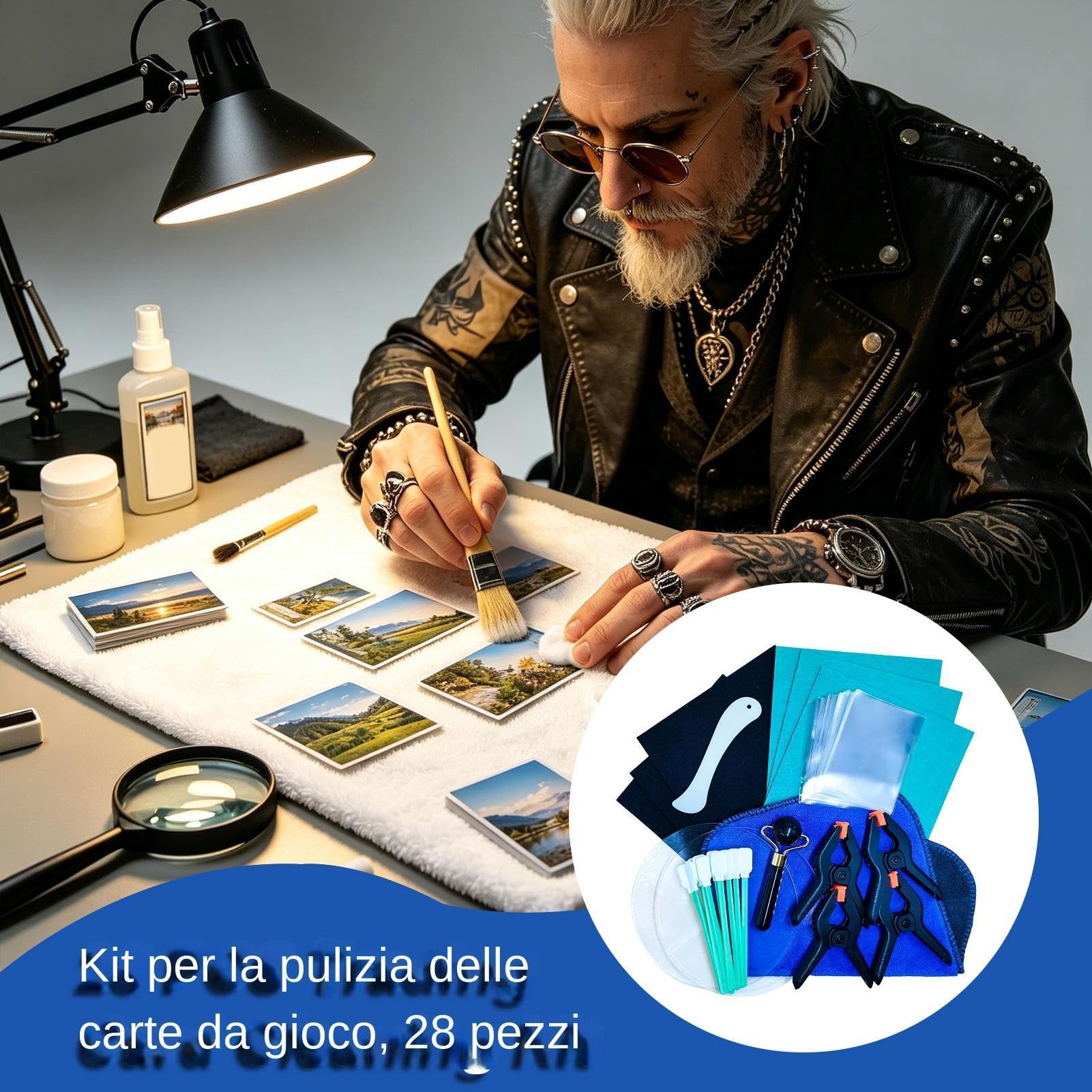 Kit di pulizia carte collezionabili da 28 pezzi, kit di pulizia carta e kits di appiattimento carte sportive, adatto per la cura delle carta classificate e bordi appiattiti